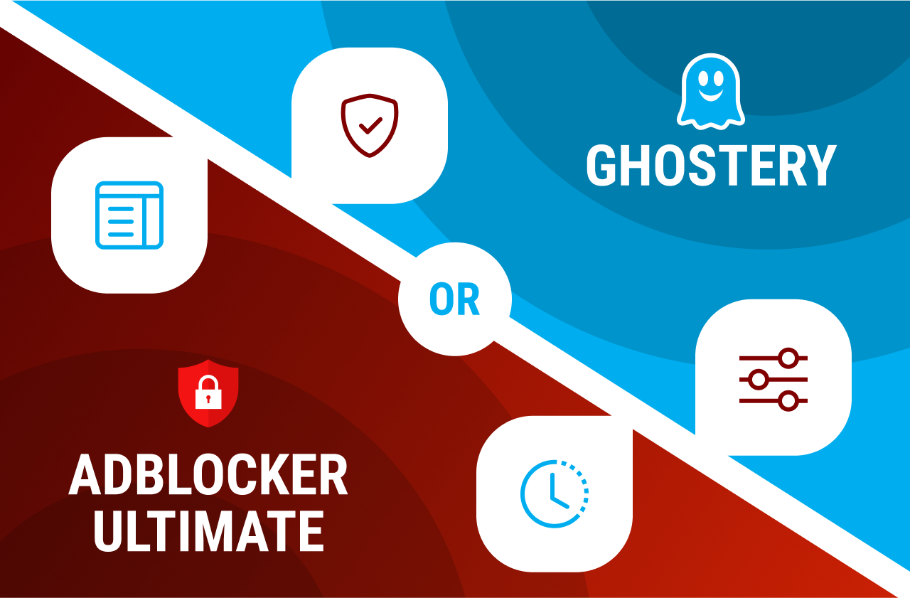 Ghostery and Adblocker Ultimate logos